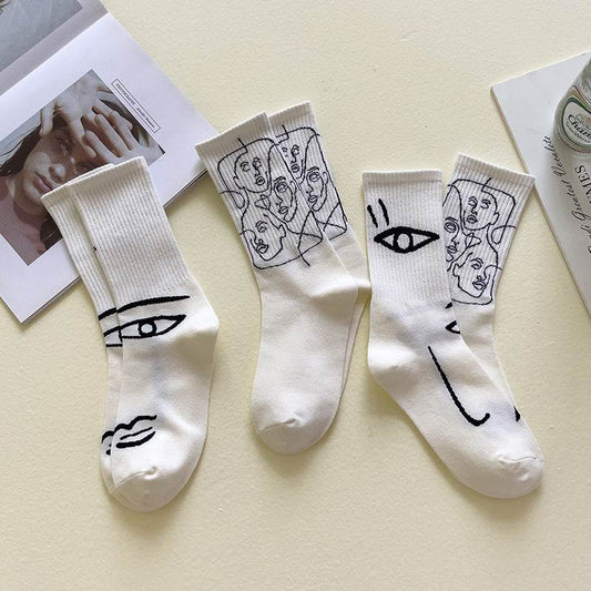 Boneless Suture Tube Socks - Trendy Abstract Lines, Free Size Comfort - Buy Center