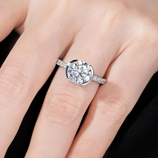 Buycenter Women's Moissanite Engagement Ring - 14K White Gold Plated Luxury - Buy Center