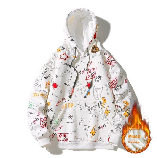 Men’s Fleece-Lined Graffiti Hoodie - Cozy Urban Style for Winter 2025 - Buy Center