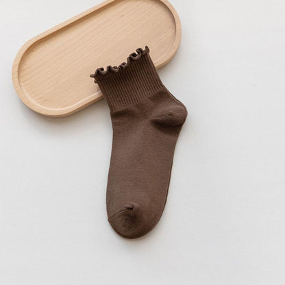 Women's Solid Color Wooden Ear Socks - Comfortable Cotton Short Tube - Buy Center