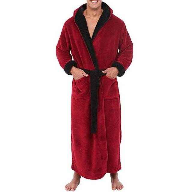 Thick Flannel Hooded Bathrobe for Men - Cozy Cotton Lounge Wear 2025