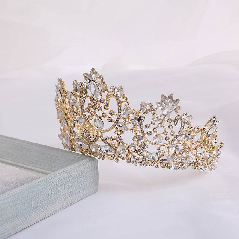 Elegant Flower Horse Eye Tiara - Gold Plated Wedding Crown Jewelry - Buy Center