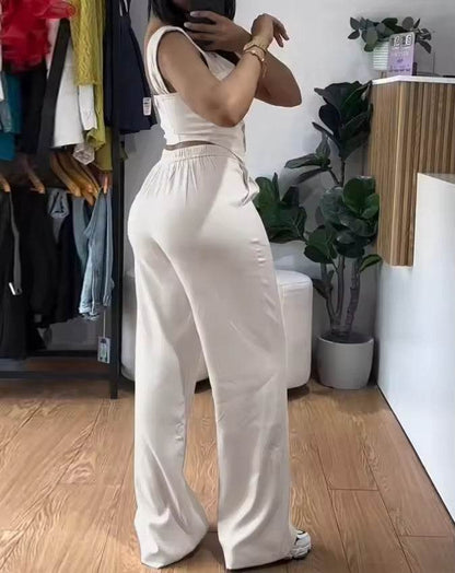 Buycenter Apricot High Waist Vest & Wide Leg Trousers - Urban Chic Suit - Buy Center