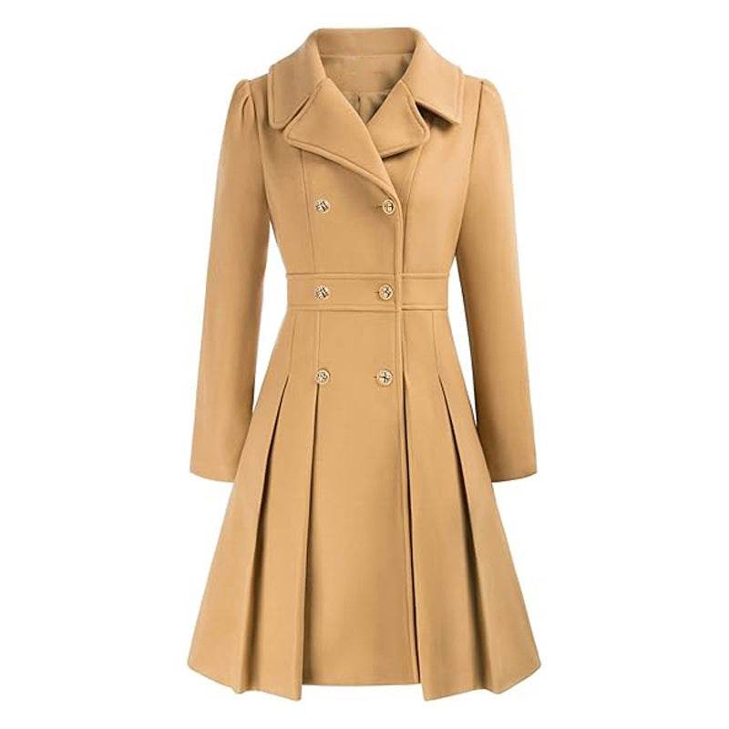 Women's A-Line Pea Coat - Double Breasted Windbreaker with Pockets - Buy Center
