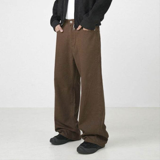 Retro Brown Washed Cotton Harem Pants - Stylish Straight-Leg for Leisure - Buy Center