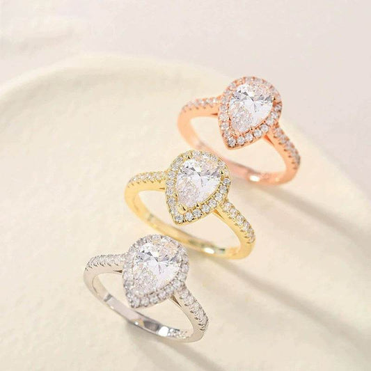 Buycenter S925 Water Drop Zircon Ring - Elegant Women's Jewelry, Multiple Sizes - Buy Center