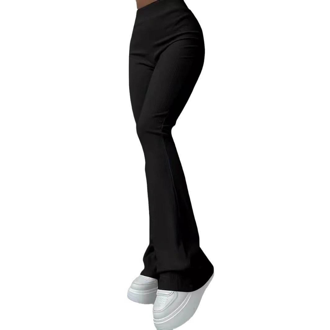 Casual Rib Slim Fit Leggings - High Waist Trousers for Everyday Style - Buy Center