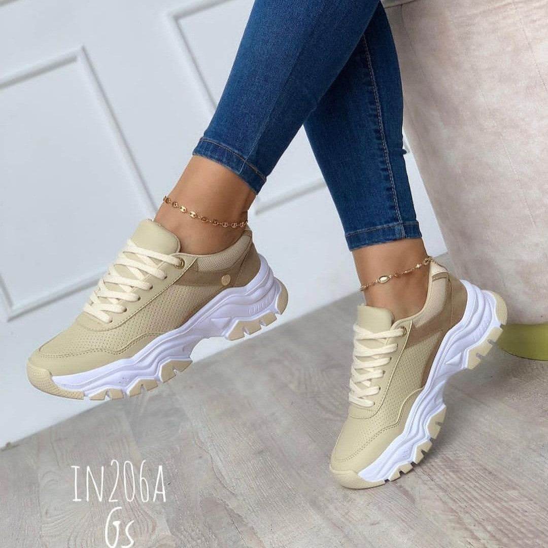 Women's Platform Tied Shoes - Stylish Casual Flats in Solid Colors - Buy Center