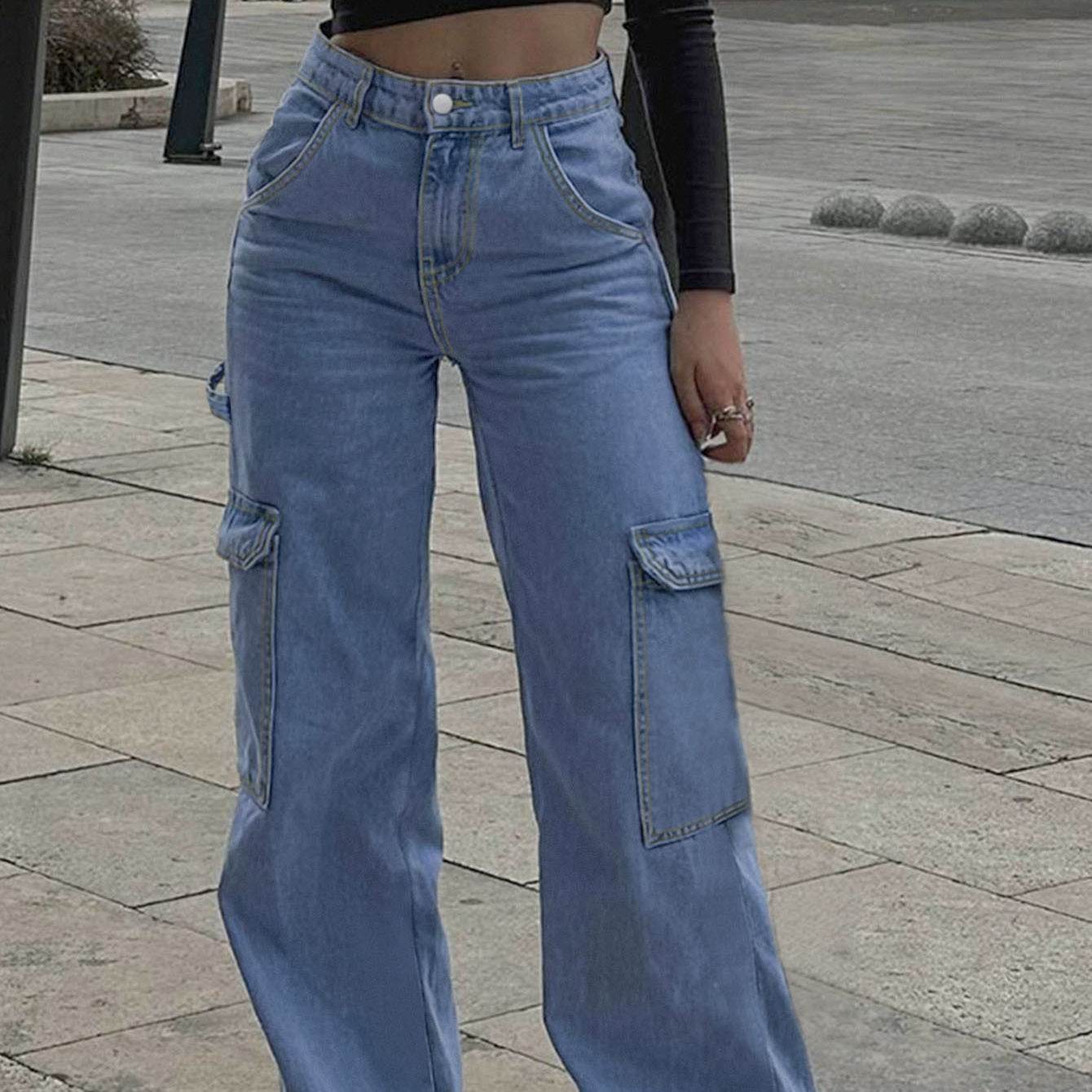 Women's Straight Jeans - Stylish All-Matching Cotton Pants in Blue - Buy Center