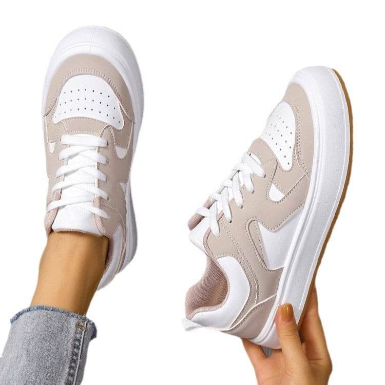 Spring Platform Sneakers for Students - White, Khaki & Lake Blue Flats - Buy Center