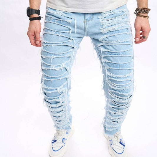 Simple Solid Color Ripped Skinny Jeans - Trendy Casual Style for Men - Buy Center