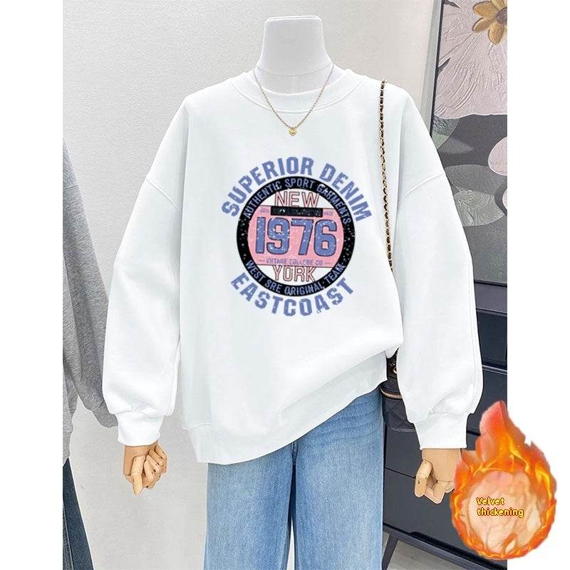 Retro Loose Round Neck Hoodie for Women - Cartoon Design & Long Sleeve - Buy Center