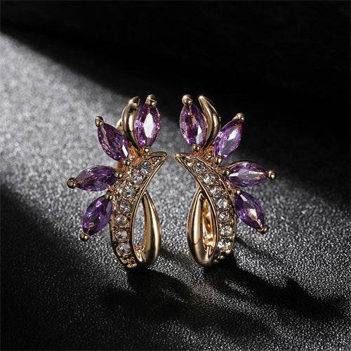 Elegant Water Drop Flower Earrings - Green Zircon Copper Jewelry - Buy Center