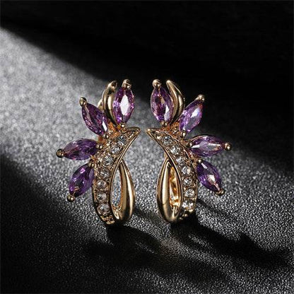 Elegant Water Drop Flower Earrings - Green Zircon Copper Jewelry - Buy Center