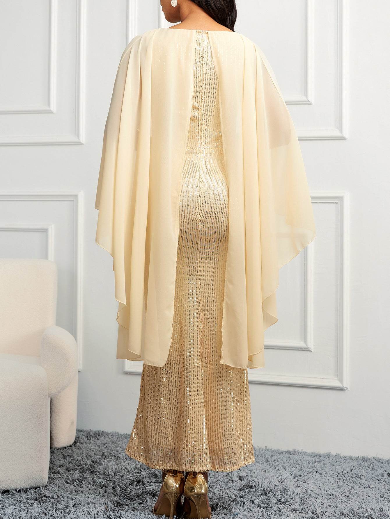 Women's Slim Fit Shawl Dress - Apricot Sequin Style for Every Occasion - Buy Center