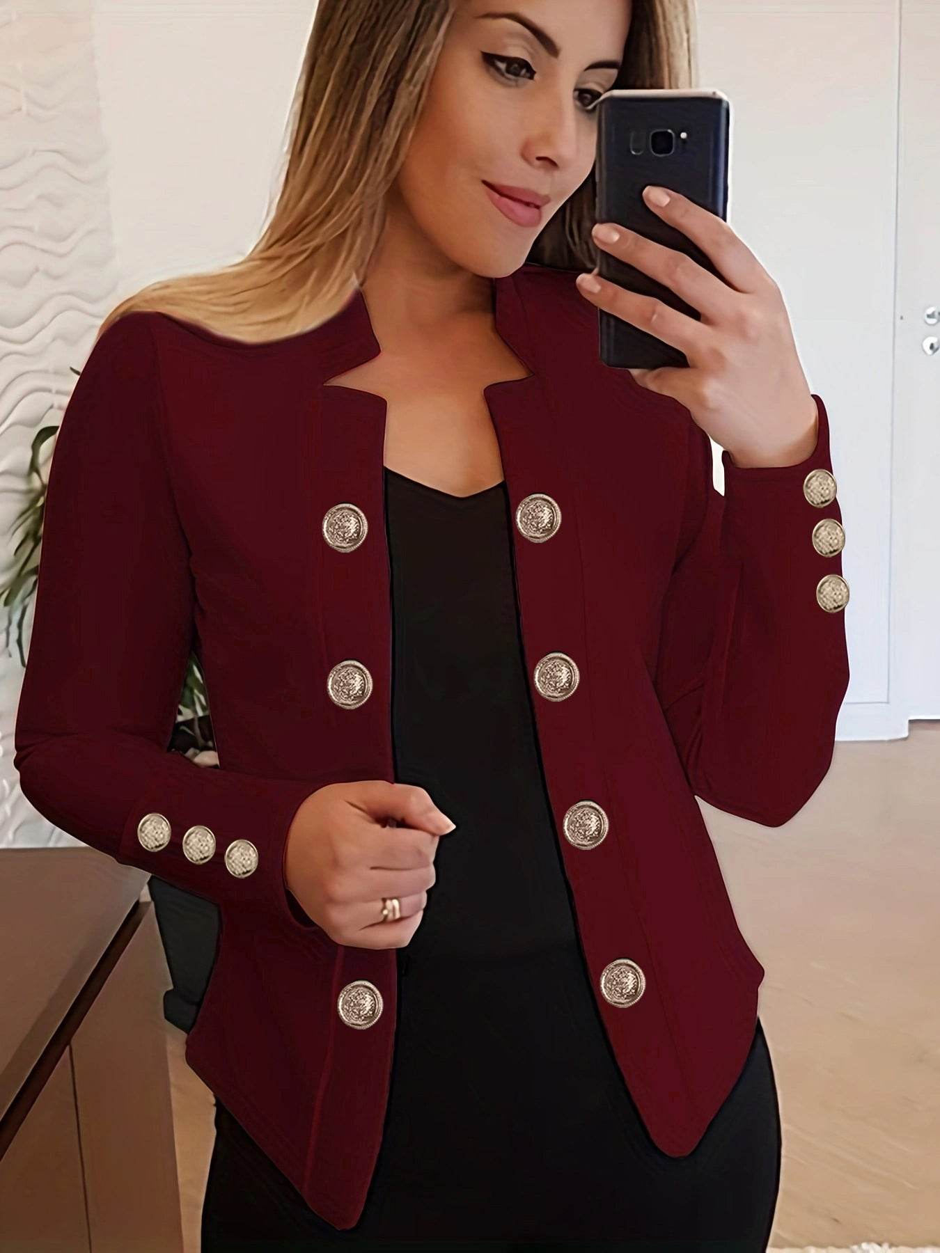 Buycenter Women's Fashion Blazer - Cuff Button Small Suit in Multiple Colors - Buy Center