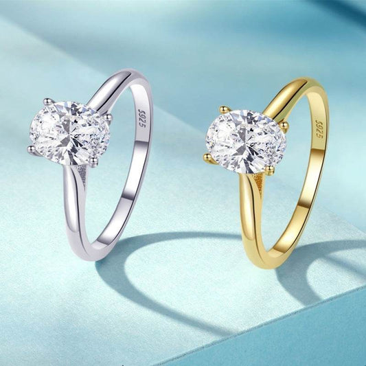 Sterling Silver Oval Zircon Ring for Women - Elegant Inlaid Design & Modern Style - Buy Center