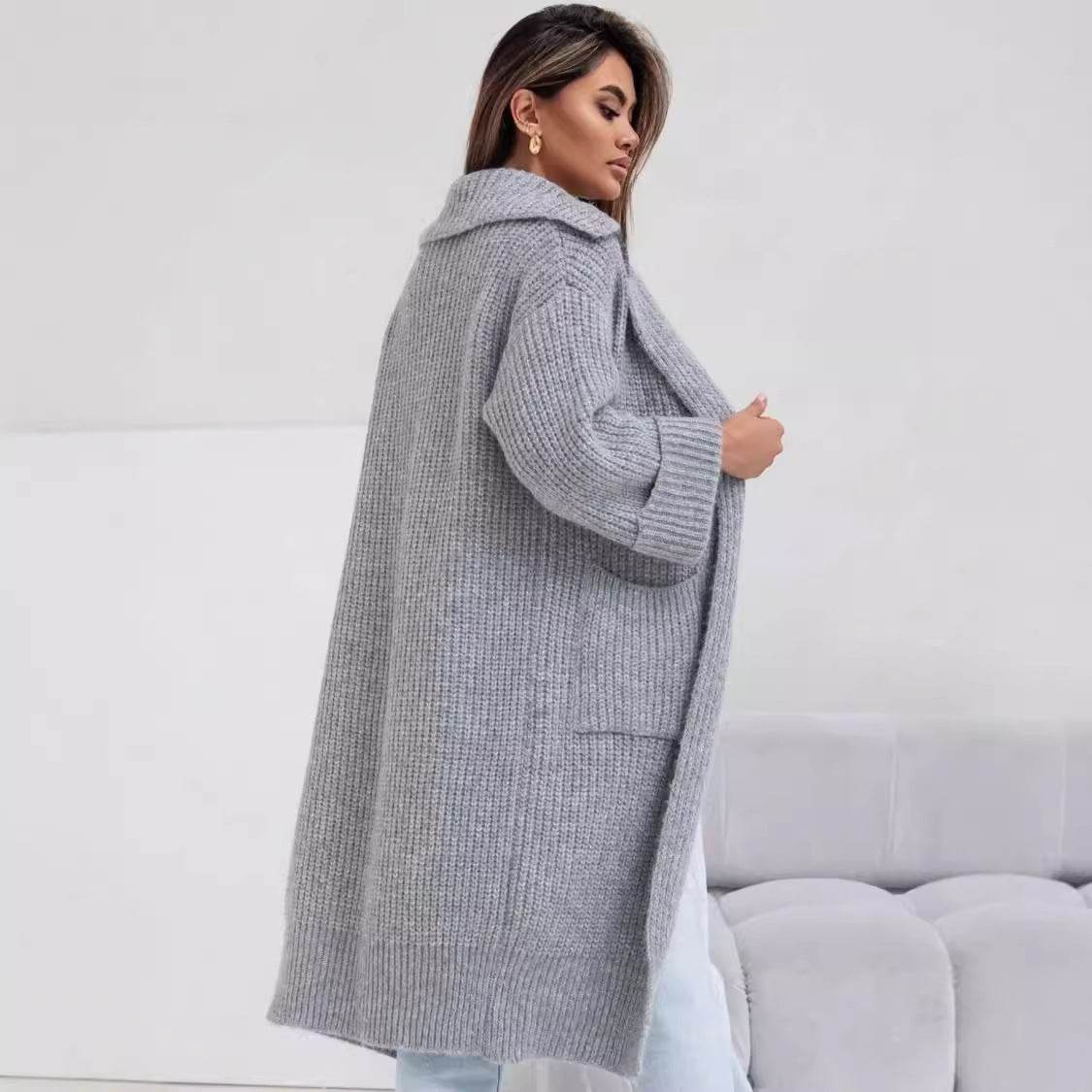Buycenter Women's Mid-Length Knitted Cardigan - Padded, Pocket Style - Buy Center