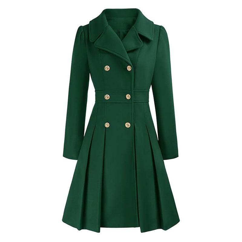 Women's A-Line Pea Coat - Double Breasted Windbreaker with Pockets - Buy Center