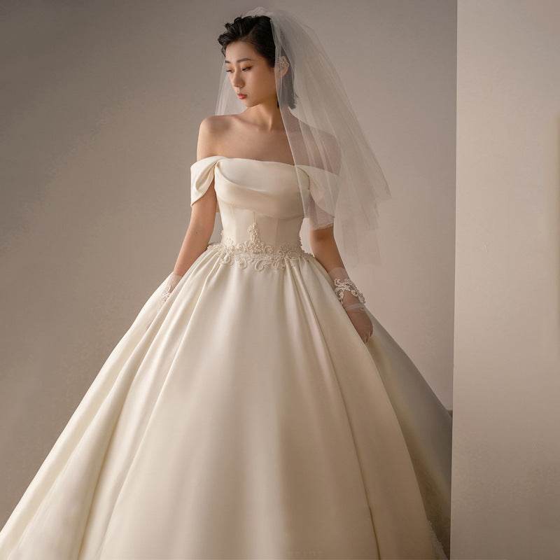 Women's Satin Off-Shoulder Wedding Dress - Retro Fashion Trend 2025 - Buy Center