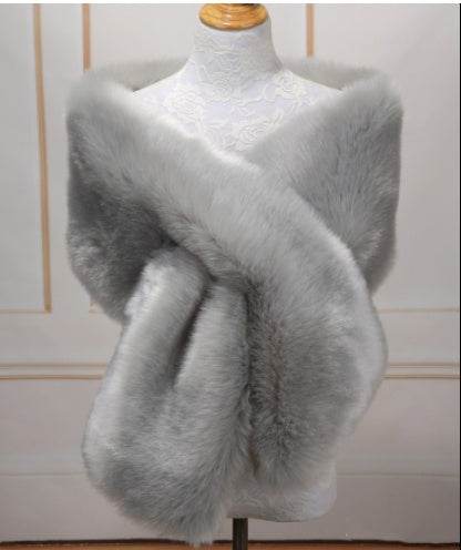 Elegant Faux Fox Fur Bridal Evening Dress - Lengthened Monochrome Style - Buy Center