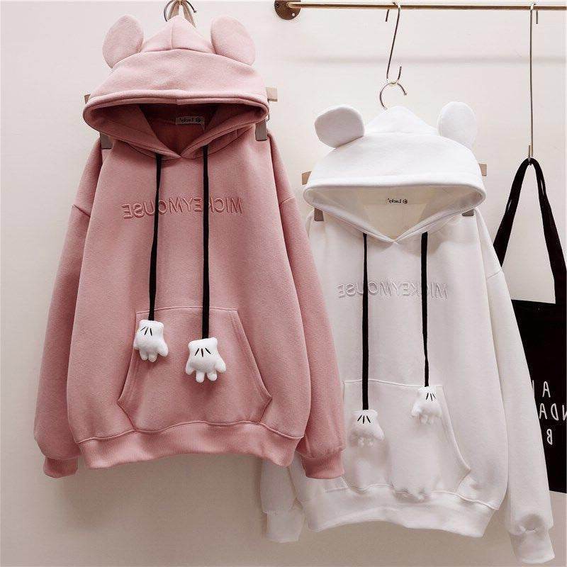 Buycenter Women's Thick Fleece-Lined Embroidery Hoodie - Cute Cartoon Design - Buy Center