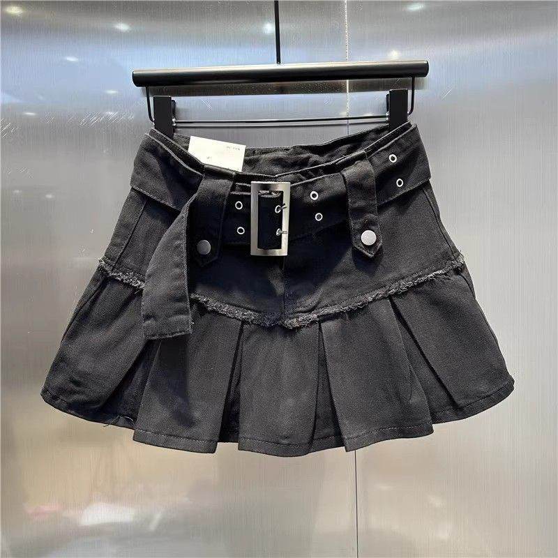 Retro Light Blue A-Line Denim Skirt - Stylish Pleated Design for Girls - Buy Center