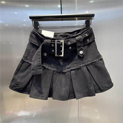 Retro Light Blue A-Line Denim Skirt - Stylish Pleated Design for Girls - Buy Center