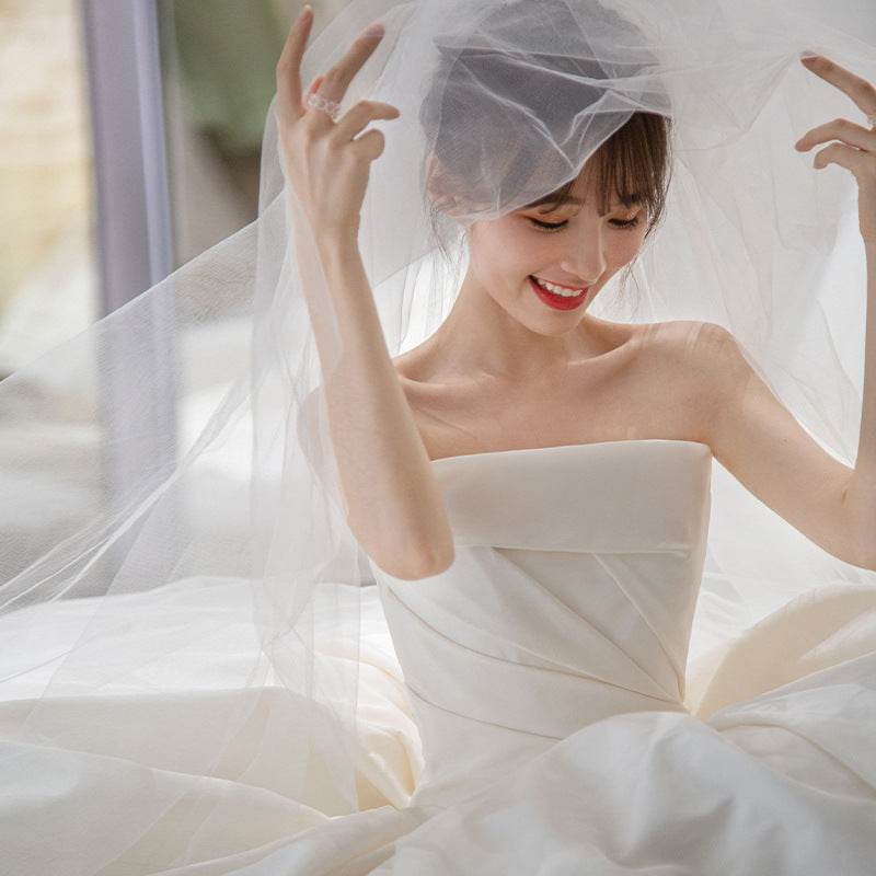 Elegant Women's Satin Tube Top Wedding Dress - French Style & Large Tail - Buy Center