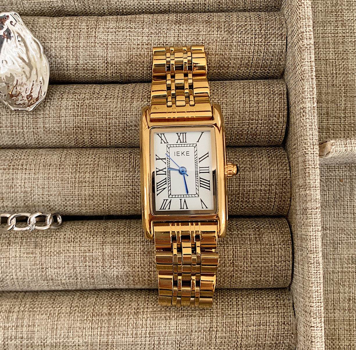 Buy Center Retro Women's Gold Dress Watch - Stylish Steel Belt Design - Buy Center