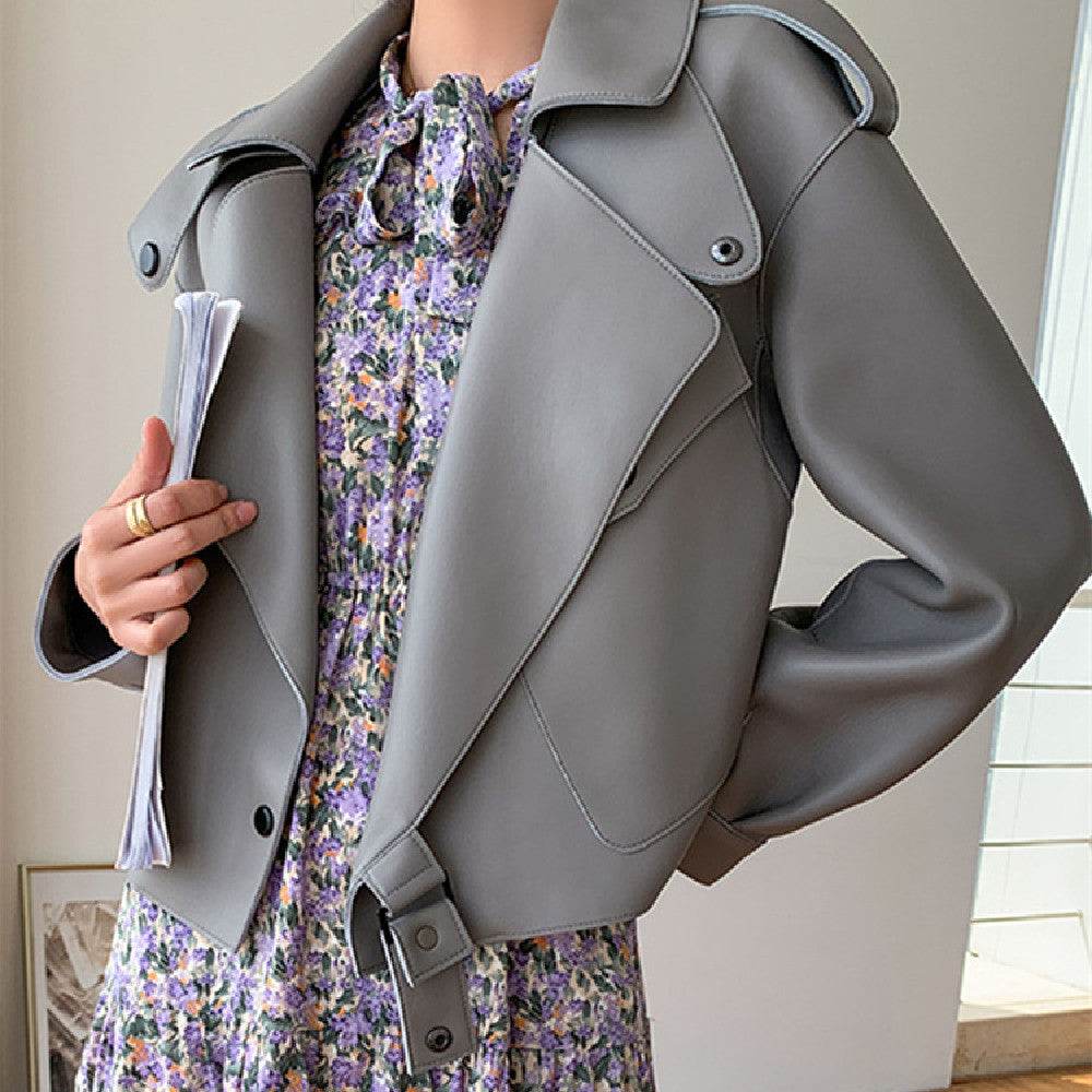 Women's Genuine Leather Sheepskin Jacket - Chic Loose-Fit Short Coat - Buy Center