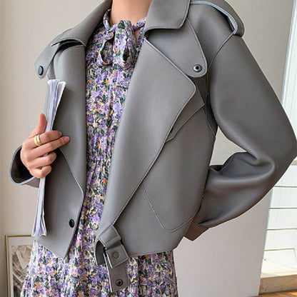 Women's Genuine Leather Sheepskin Jacket - Chic Loose-Fit Short Coat - Buy Center