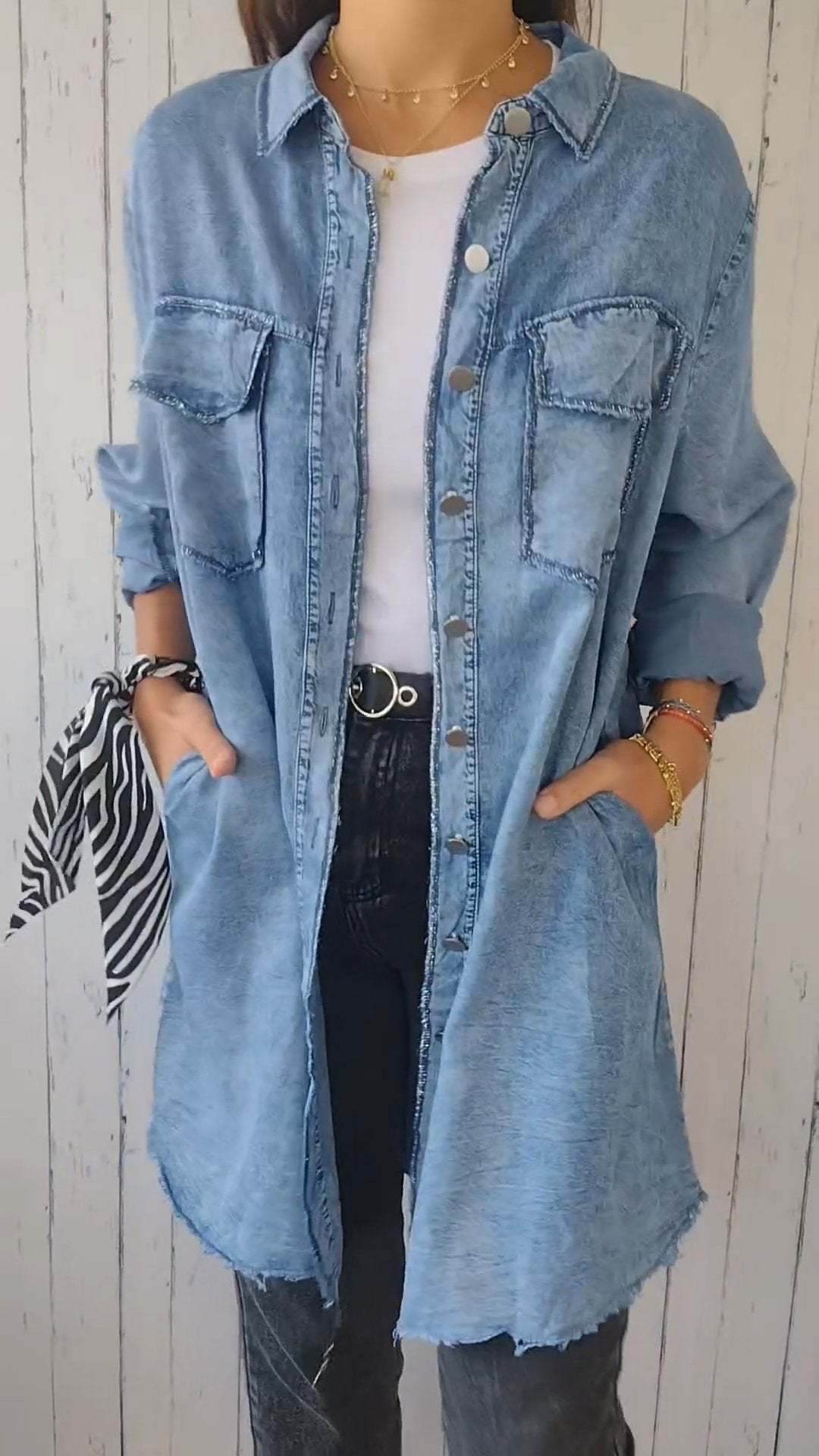 Buycenter Jean-like Casual Long Shirt Coat - Cotton & Linen for Women - Buy Center