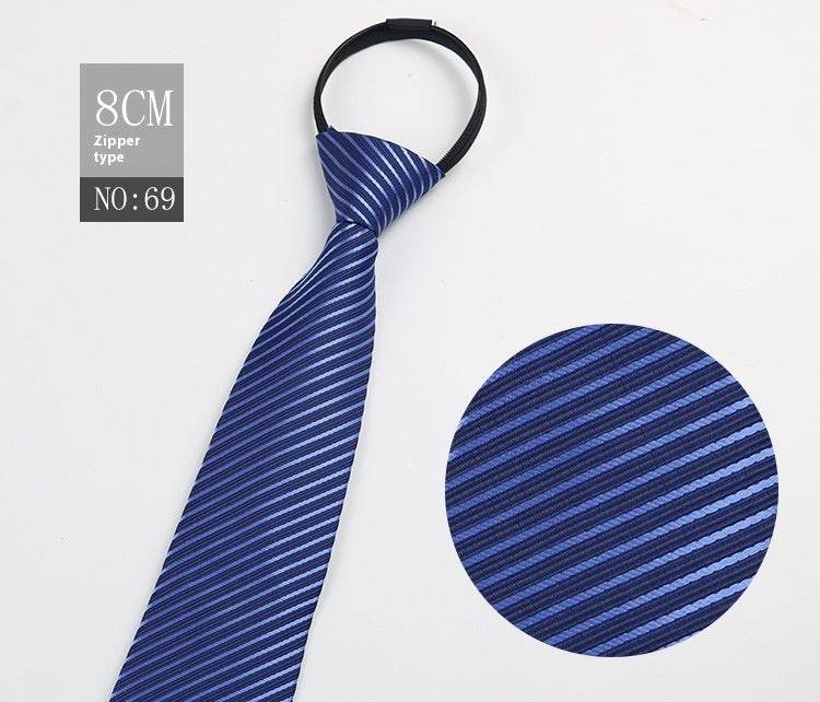 Black Striped Blue Business Tie - Lazy Zip Closure for Easy Wear - Buy Center