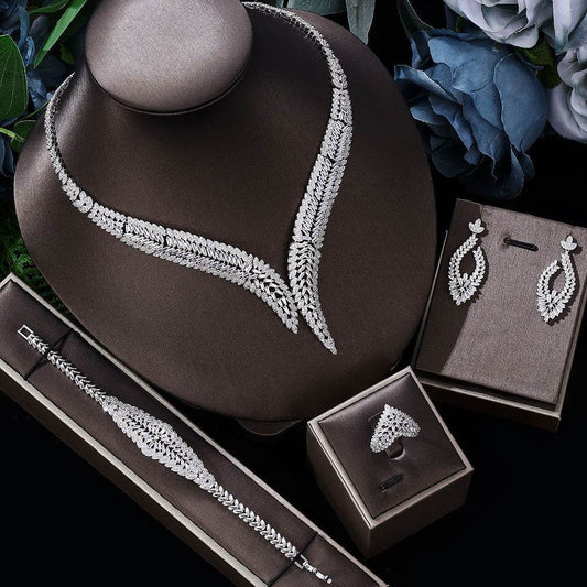 Elegant Bridal Four-Piece Jewelry Set - White Gold & Gemstones 2025 - Buy Center