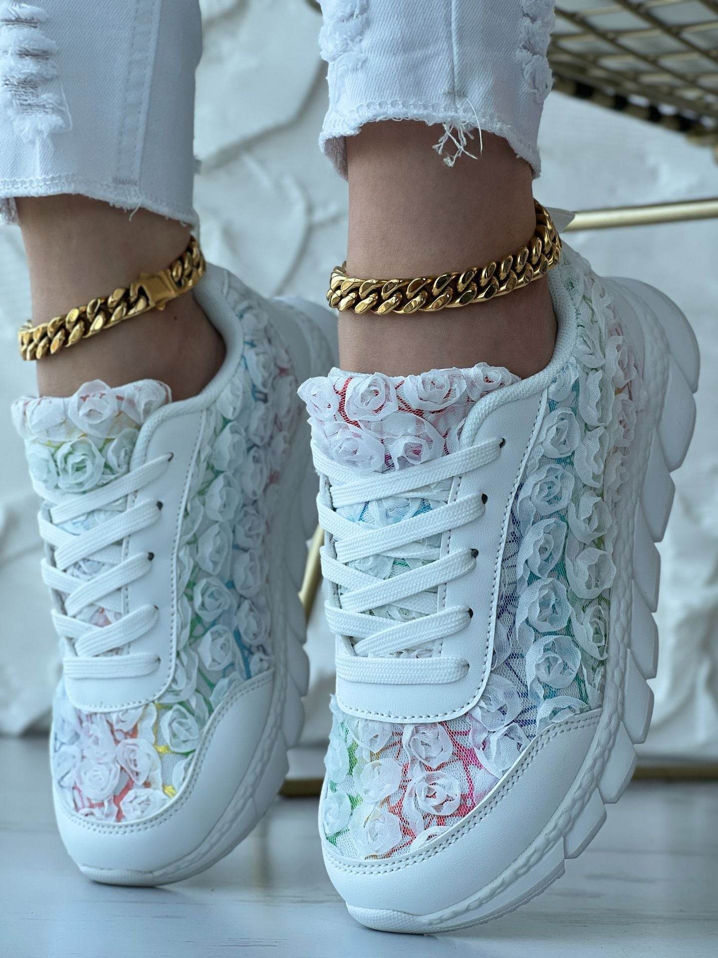 Stylish Three-Dimensional Rose Mesh Sneakers - Casual Flats for Women - Buy Center