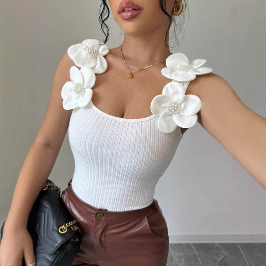 Buycenter Sleeveless Knitted Top - Casual Floral Design, Slim Fit Style - Buy Center