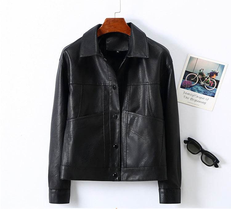 Women's Leather Short Coat - Stylish Lapel Design in Multiple Colors - Buy Center