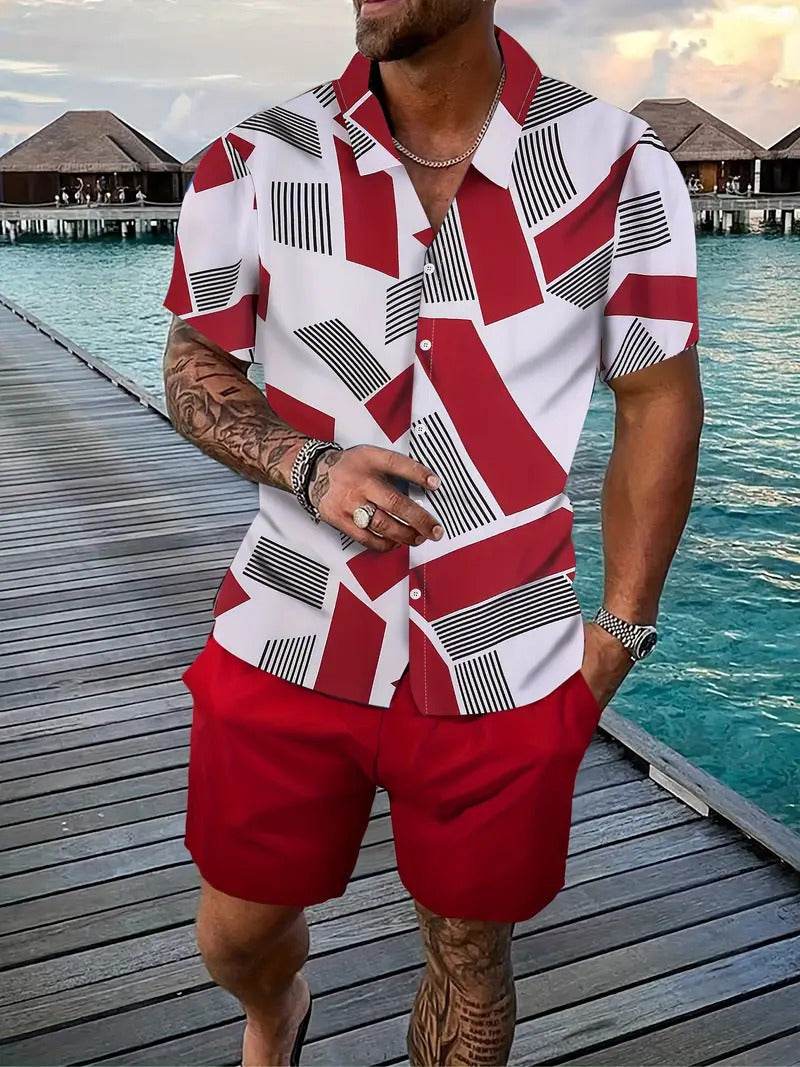 Men's Loose Casual Geometric Short Shirt - Lightweight & Breathable Summer Style - Buy Center