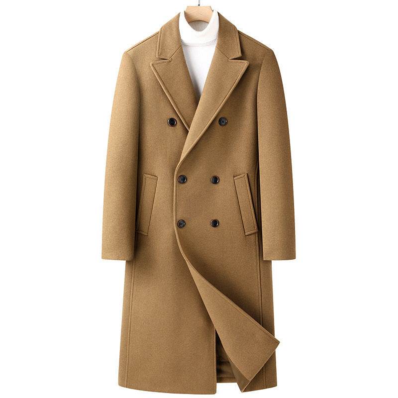 Autumn & Winter Long Woolen Coat - Double Breasted & Oblique Pockets - Buy Center