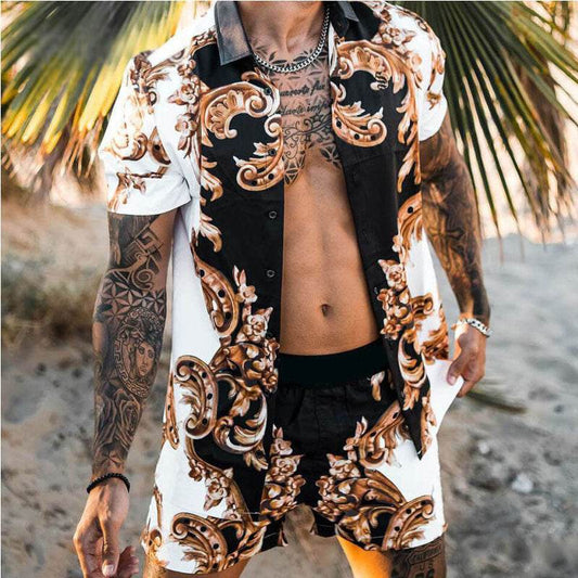 Buycenter Men's Casual Beach Suit - Short Sleeve Shirt & Shorts Set - Buy Center