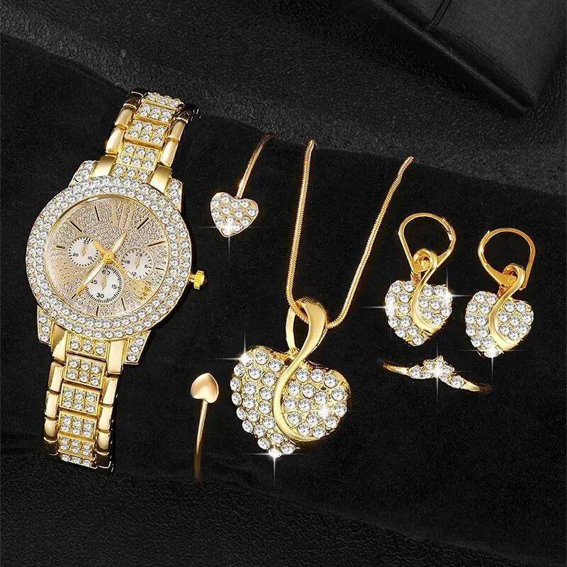 Buy Center Full Diamond Bracelet Watch Set - Elegant Women's Quartz Jewelry - Buy Center