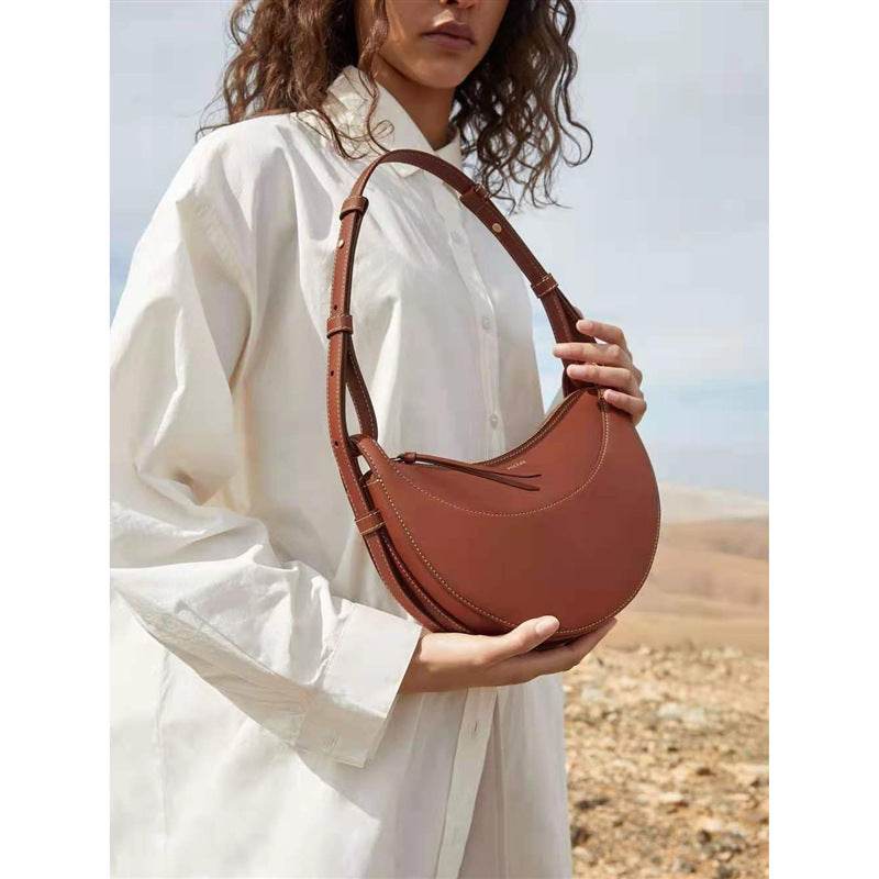 Buycenter Litchi Pattern Crescent Leather Bag - Stylish Evening Accessory - Buy Center