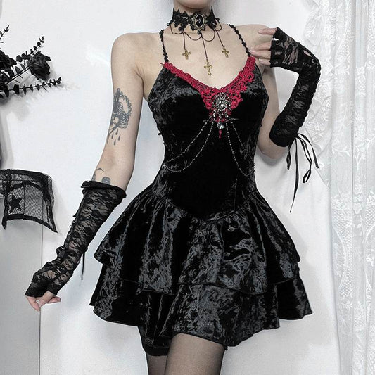 Elegant Velvet Spaghetti Strap Dress for Women - Slim Fit in Black - Buy Center