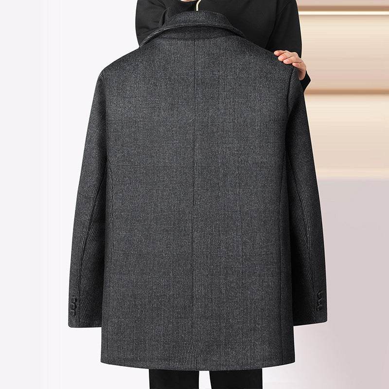 Men's Woolen Coat - Mid-Length Plaid with Detachable Collar, Warm & Stylish - Buy Center