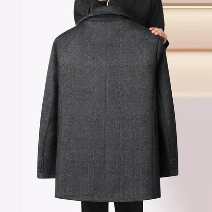 Men's Woolen Coat - Mid-Length Plaid with Detachable Collar, Warm & Stylish - Buy Center