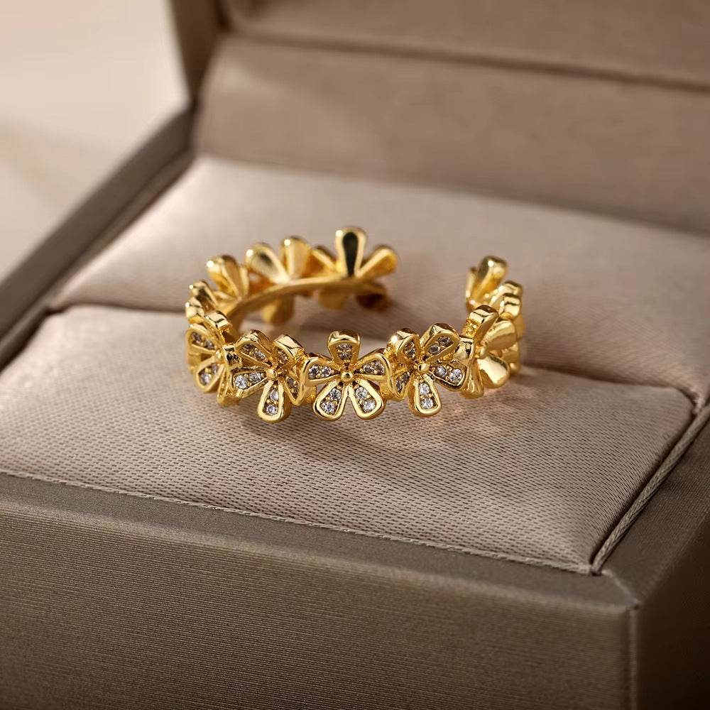 Buy Center Copper Inlaid Zircon Ring - Elegant Open Design for Women - Buy Center