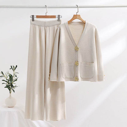Stylish Contrast Color Women's Sweater & Wide Leg Pants Set - Trendy 2025 - Buy Center