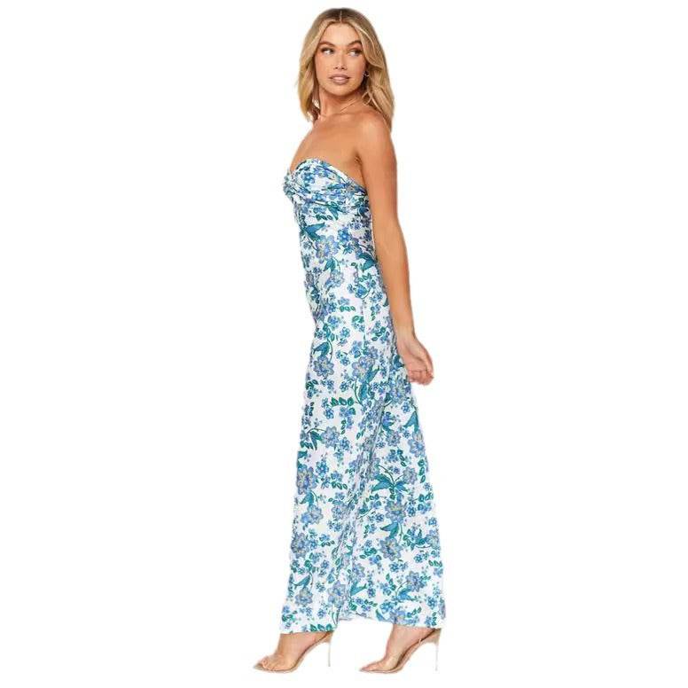 Buycenter Tube Top Backless Dress - Slim Fit Green & Yellow Print - Buy Center