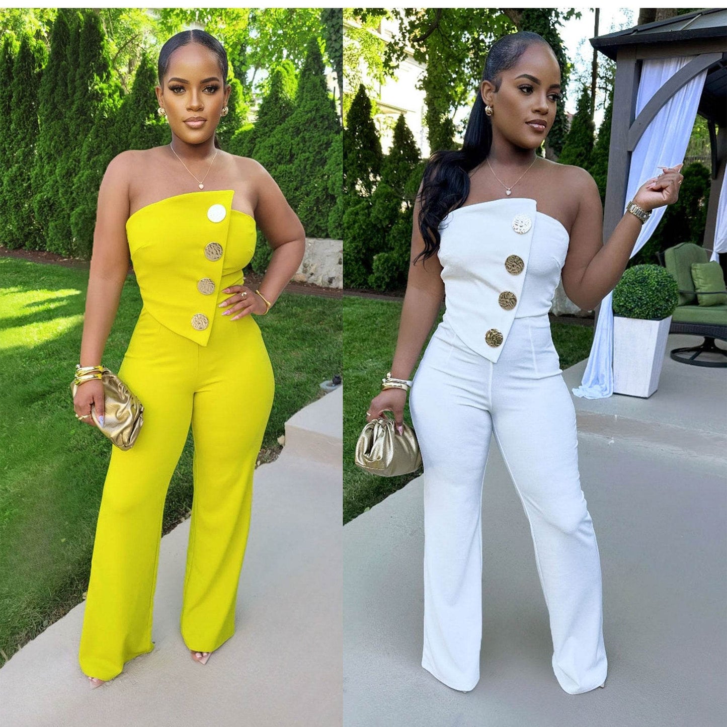 Women's Tube Top Jumpsuit - Stylish Wide Leg Romper for Every Occasion - Buy Center